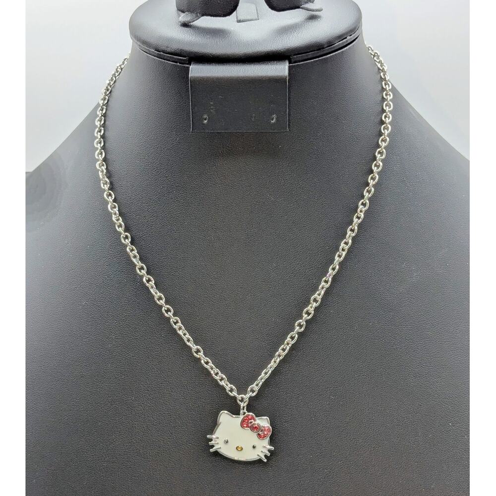 Sanrio '23 Silver Plated Enamel Hello Kitty Pendant 16"-18" Necklace
